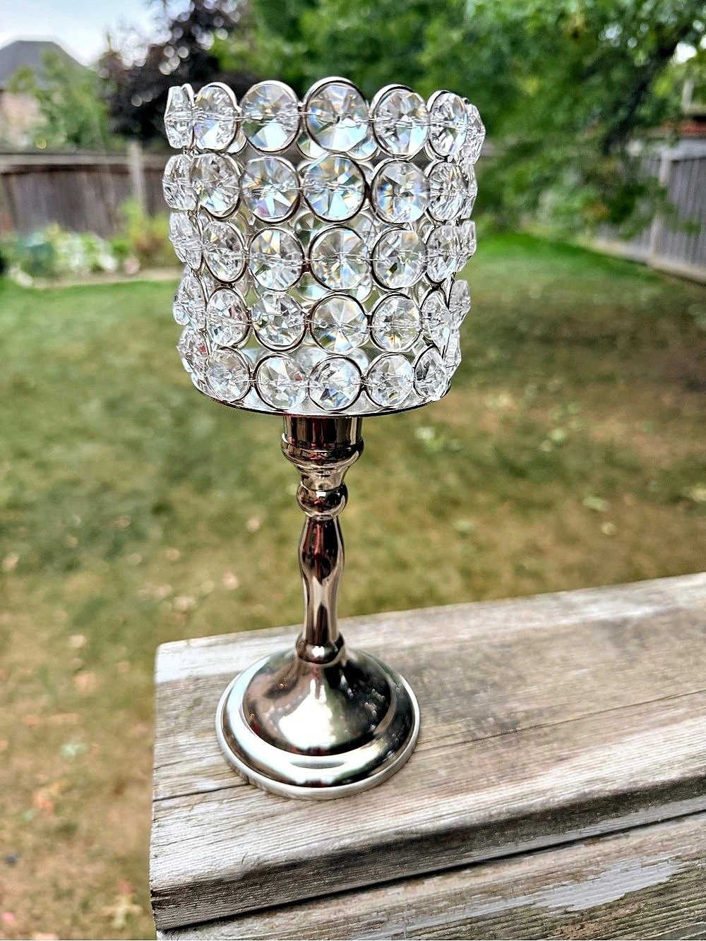 Crystal-Style Accent Candle Holder Decorative 9 inches height